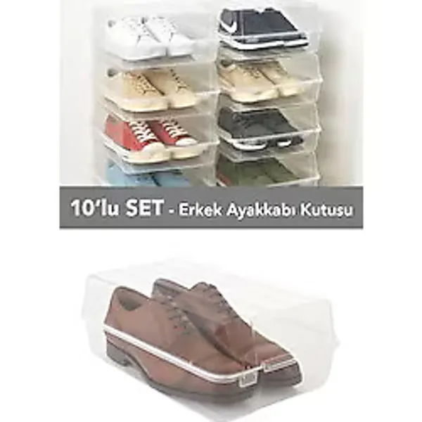 Meleni Home 10 Adet Erkek Ayakkabı Kutusu - Şeffaf Ayakkabı Düzenleyici Saklama Kutusu Organizer Seyahat Kutusu