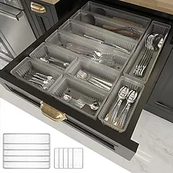 Meleni Home 10'lu Modüler Set Kaşıklık Çekmece Içi Düzenleyici Çatal Kaşık Bıçak Düzenleme Organizeri Şeffaf