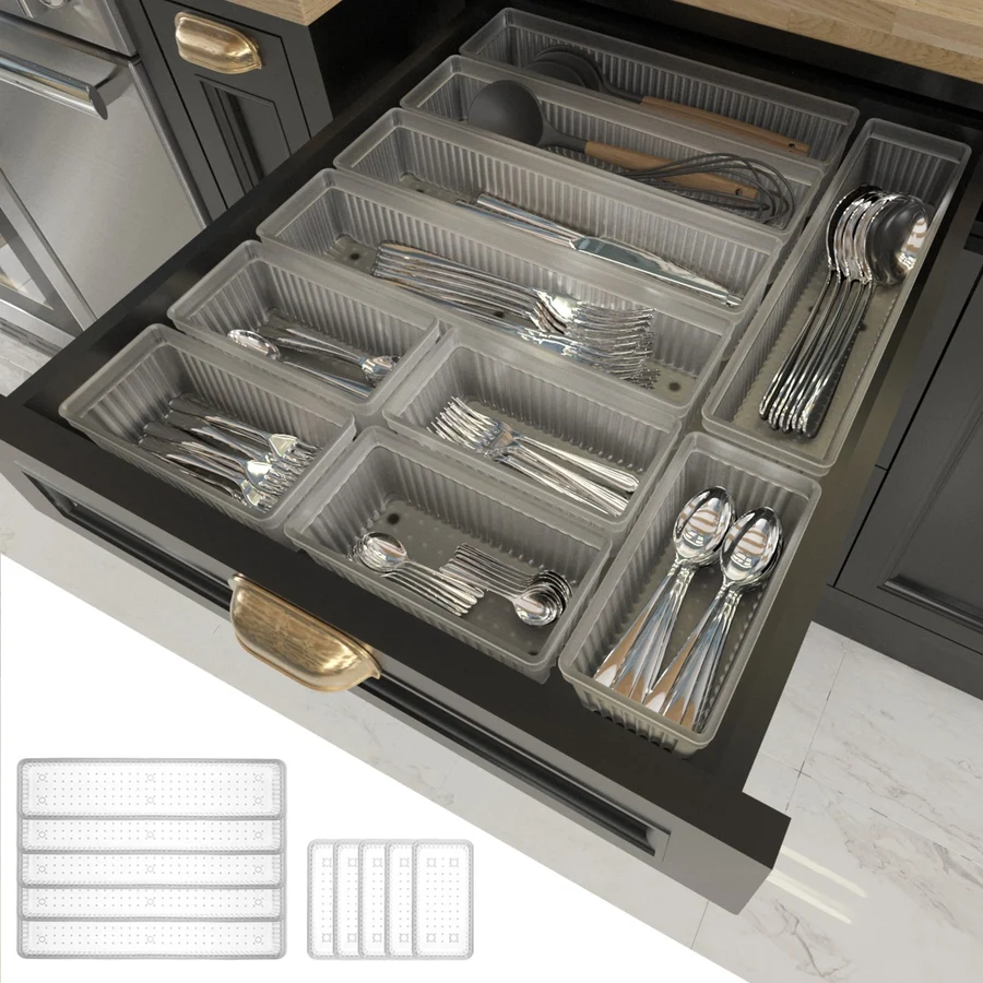 Meleni Home 10'lu Modüler Set Kaşıklık Çekmece Içi Düzenleyici Çatal Kaşık Bıçak Düzenleme Organizeri Şeffaf
