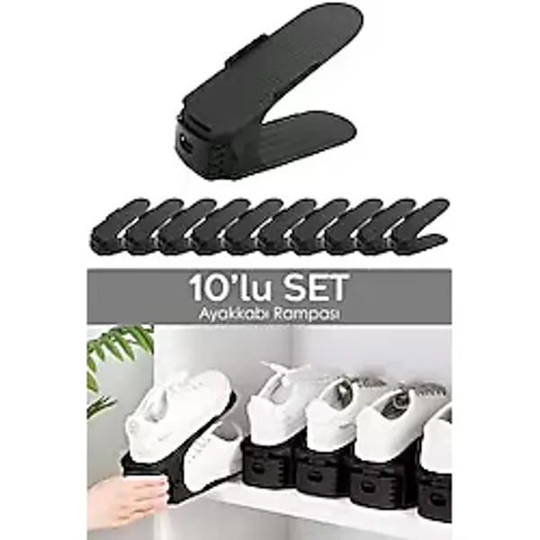 Meleni Home 10'lu Tekli Ayarlanabilir Ayakkabı Rampası - Dolap İçi Ayakkabı Düzenleyici Organizer Siyah