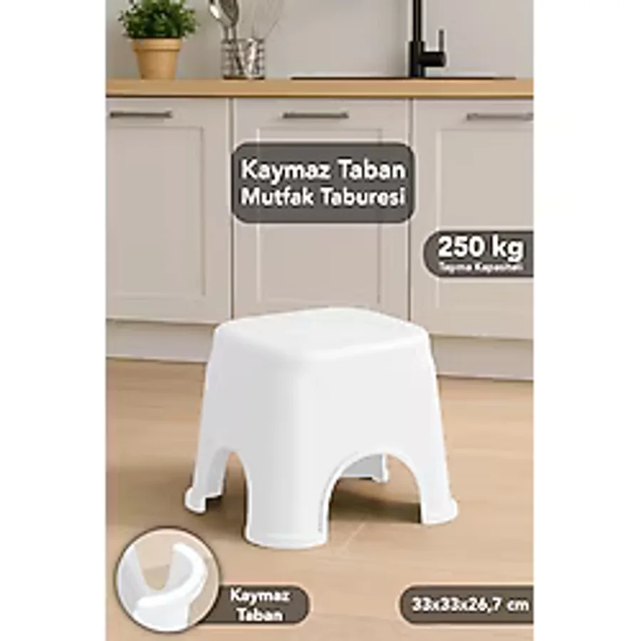 Meleni Home Kaymaz Banyo Taburesi - Kaydırmaz Tabanlı Çok Amaçlı Tabure 250 Kg Taşıma Kapasiteli Beyaz