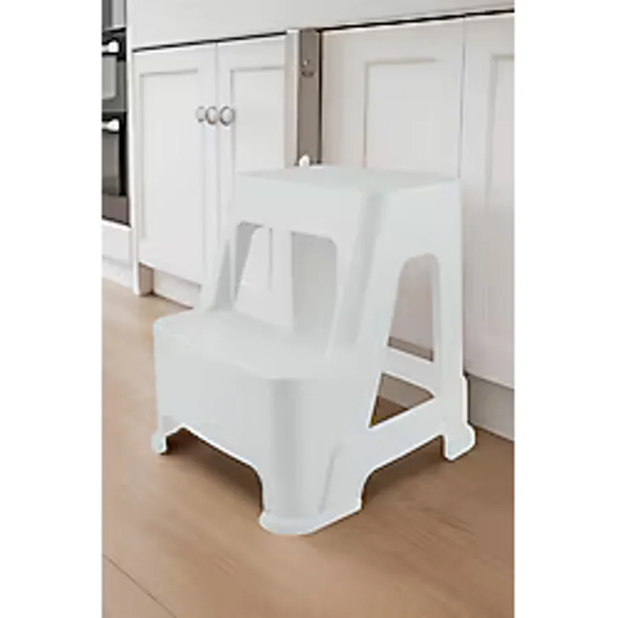 Melkan Home Çift Basamaklı Beyaz Tabure - Büyük Boy Basamaklı Tabure - 2 Basamaklı Mutfak Banyo Taburesi