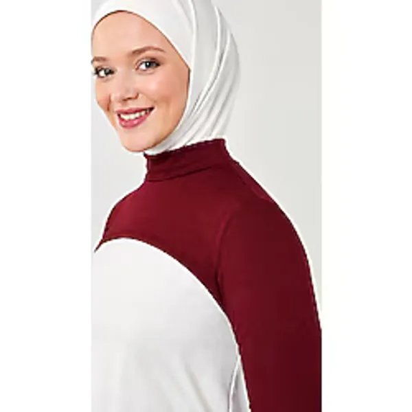 Melodi Scarf Kadın Tesettür Balıkçı Yakalı Boyunluklu Kolluk Dik Yakalı Boyunluk Crop Bordo