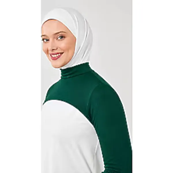 Melodi Scarf Kadın Tesettür Balıkçı Yakalı Boyunluklu Kolluk Drop Dik Yakalı Boyunluklu Kolluk Zümrüt Yeşili