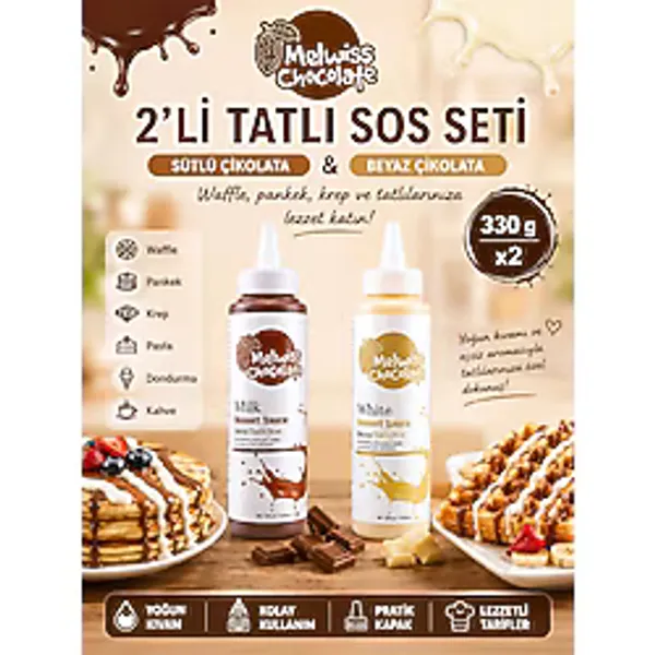 Melwiss Chocolate 2 Li Tatlı Sos Seti Sütlü Ve Beyaz Çikolata Sosu 330 Gr X 2