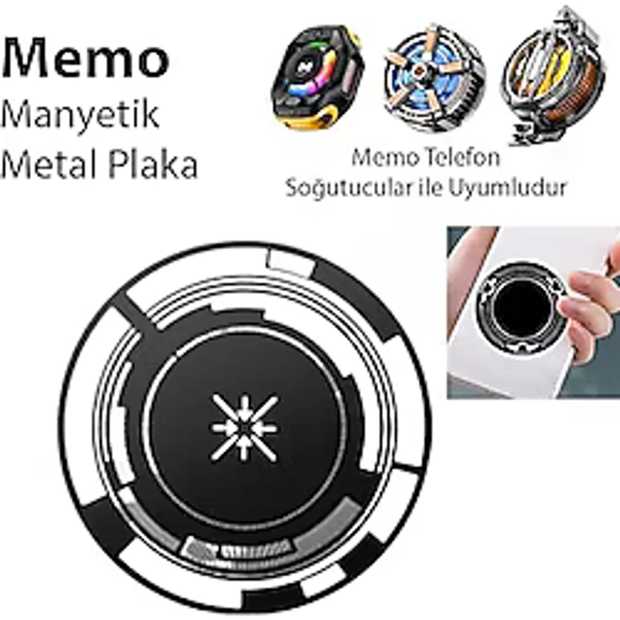 Memo Manyetik Metal Halka - Memo Telefon Soğutucu Uyumlu CX07-CX08 ve Manyetik Tüm Modeller - Siyah
