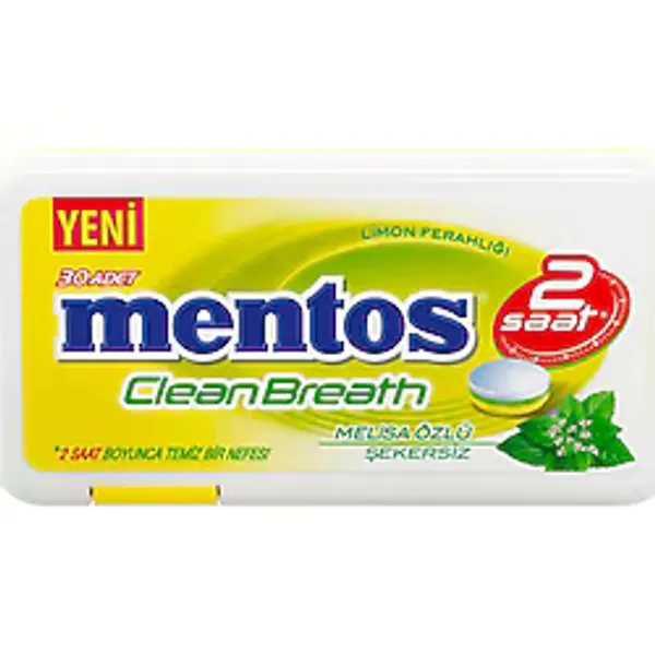 Mentos Clean Breath Limon Aromalı ve Melisa Özlü Şekersiz Şekerleme 12Adet x 21Gram