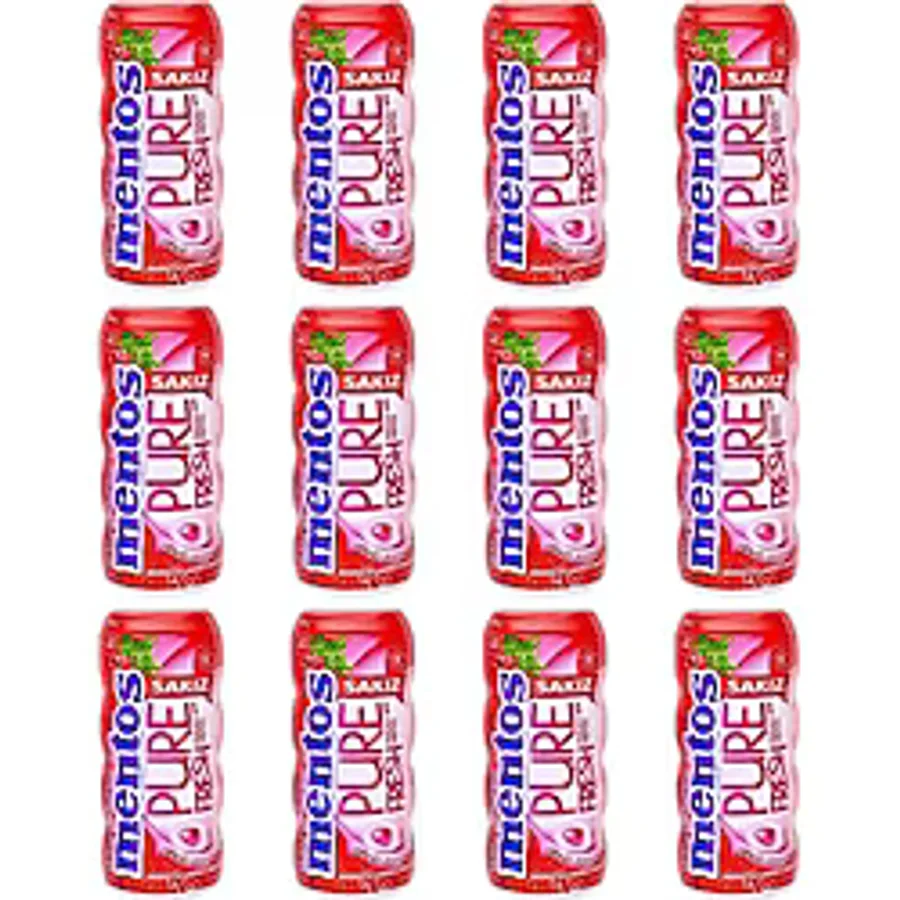 Mentos Pure Fresh Çilek Aromalı Şekersiz Tatlandırıcılı Draje Sakız 30 g x 12 Adet