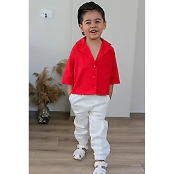 Meqlife Unisex Çocuk Gömlek Kırmızı - 5 - 6 Yaş