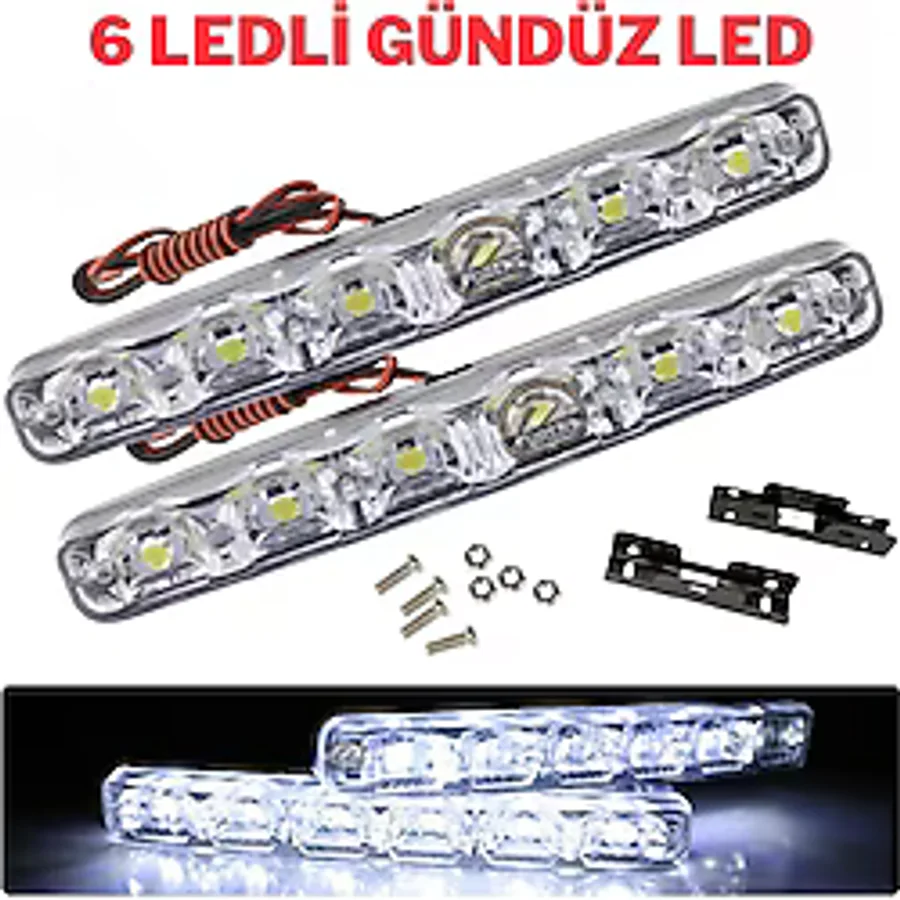 Mercekli 6 Ledli Beyaz Drl Gündüz Ledi 12v Sis Lambası Ledi Off Road Sis 12v