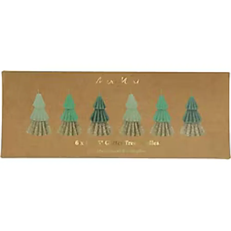 Meri Meri - Green Mini Tree Candles - Yeşil Mini Ağaç Mumlar (6'lı)
