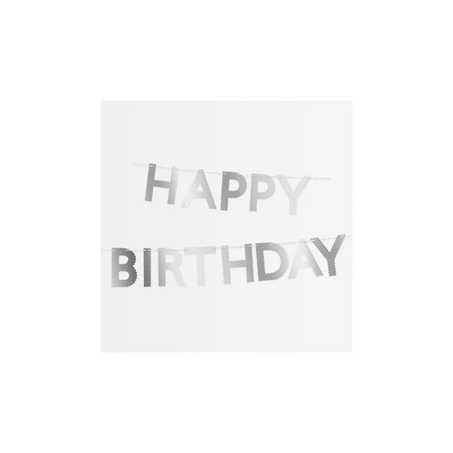 Meri Meri - Tırtıklı Gümüş Happy Birthday Asılan Süs