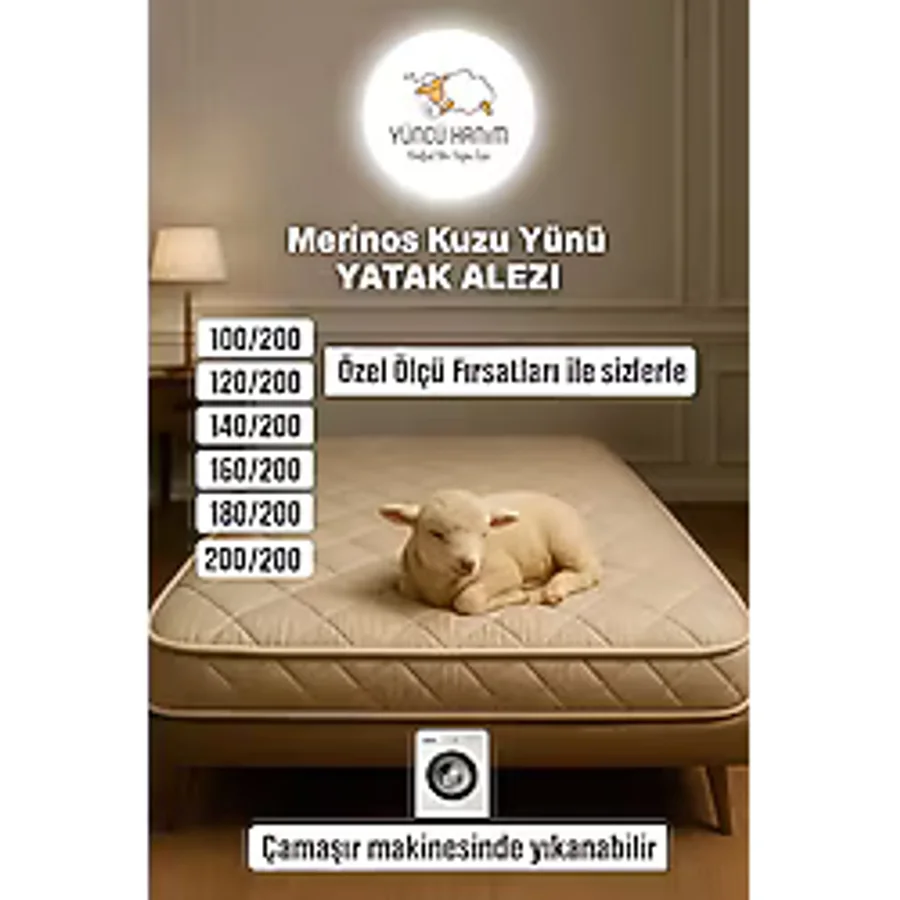 Merinos Kuzu Yünü Yatak Pedi, Yatak Koruyucu, Yatak Şitesi (%100 DOĞAL MERİNOS KUZU YÜNÜ)