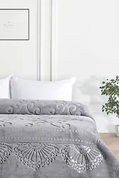 Merinos Pırıltı 220x240 cm Gri Emboss Çift Kişilik Battaniye
