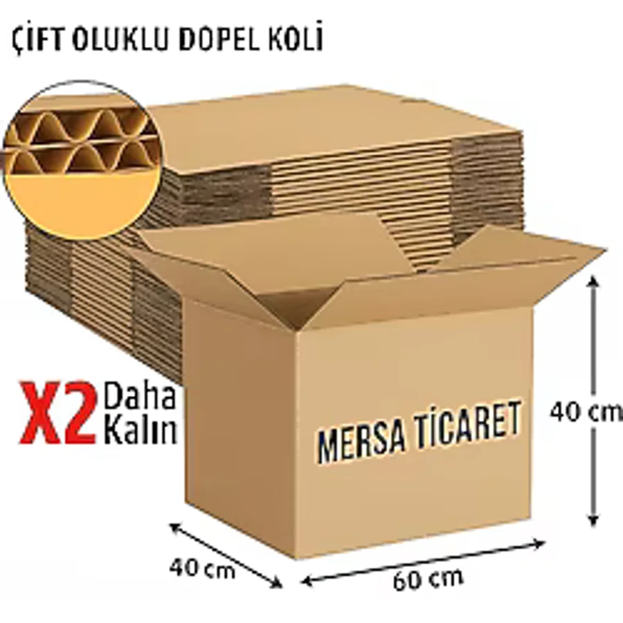 Mersa 60X40X40 cm 8 Adet Çift Oluklu Taşıma, Taşınma Kolisi, Karton Koli, Boş Koli