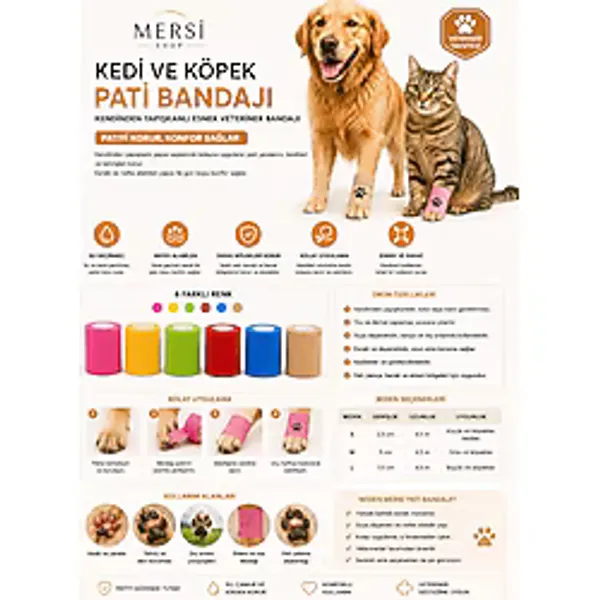 Mersi SHOP Su Geçirmez Kendinden Yapışkanlı Kedi & Köpek Pati Bandajı - Ayak Koruyucu Bandaj Ayakkabısı