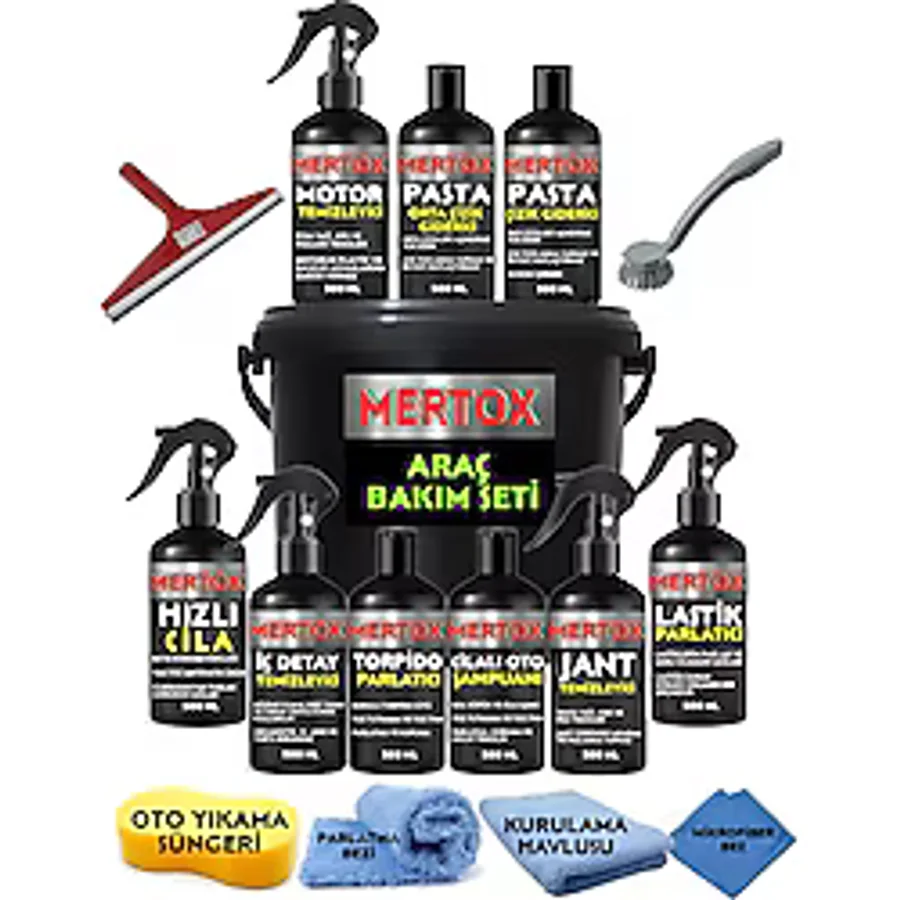 Mertox Eşsiz Oto Bakım Pasta Cila Temizlik Seti 16 Parça Full Araç Araba Yıkama Set - 500 ml