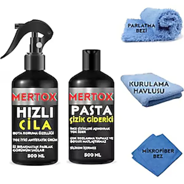 Mertox Otomobil Araç Araba Oto Temizlik Seti - Ince Çizik Giderici Pasta + Hızlı Cila 2X500ML