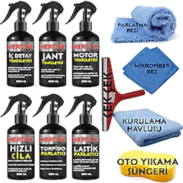 Mertox Otomobil Araç Araba Oto Temizlik ve Bakım Seti Iç Detay+Jant-Motor Temizleyici+Hızlı Cila+Torpido+Lastik Parlatıcı 6X500ML