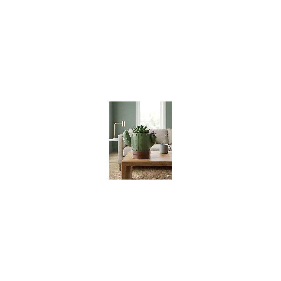 Meta ThreeD Kaktüs Formlu Dekoratif Sukulent Saksısı - Özel Tasarım Yaşam Alanı Hediyelik Saksı- Modern Ev Ve Ofis Hediyesi Çiçeklik - ( 17 cm x 17 cm x 13 cm )