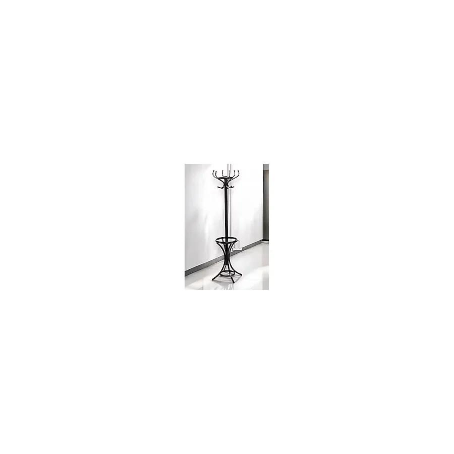Metal Ayaklı Askılık Portmanto, Şemsiyelik Bölmeli, 12 Askı Yeri, Modern Tasarım, 170 cm, Siyah - Pratik Montaj, Dayanıklı Metal, Ev ve Ofis İçin Uygun