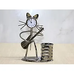 Metal Gitar Çalan Kedi Müzisyen Saat Ve Kalemlik Alk4345