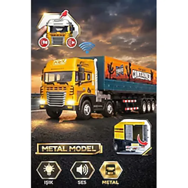 Metal Kabin Işıklı Sesli Konteyner Tır Oyuncak - 38 Cm Büyük Boy Çek Bırak Kamyon