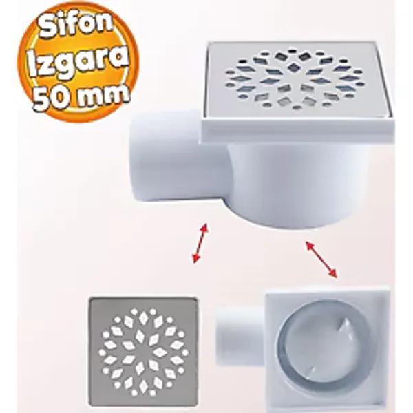 Metal Plastik Yer Süzgeci Banyo Izgara Lavabo Pis Su Gideri Kapak Yandan Çıkışlı Yer Sifon 50 Mm