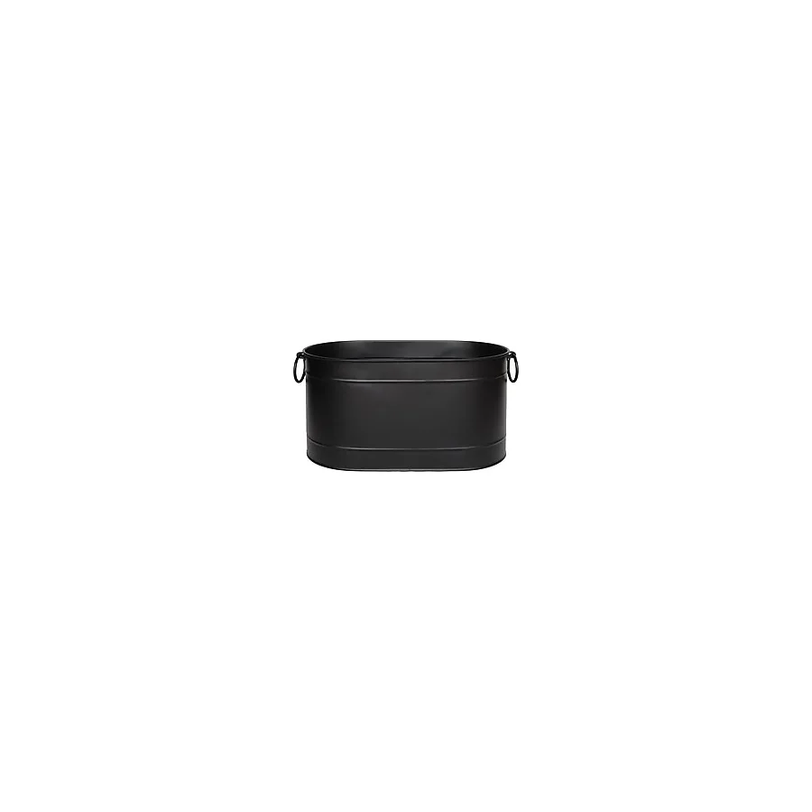 Metal Siyah Uzun Oval Askı Kulplu Tasarım Şömine-Soba Odun Depolama Saklama Kovası 55x35x29 CM