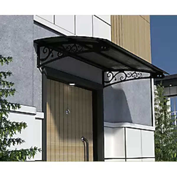 Metal Taşıyıcılı Kapı Üstü Pratik Sundurma Siyah - Siyah Levha 180 x 80 Md2