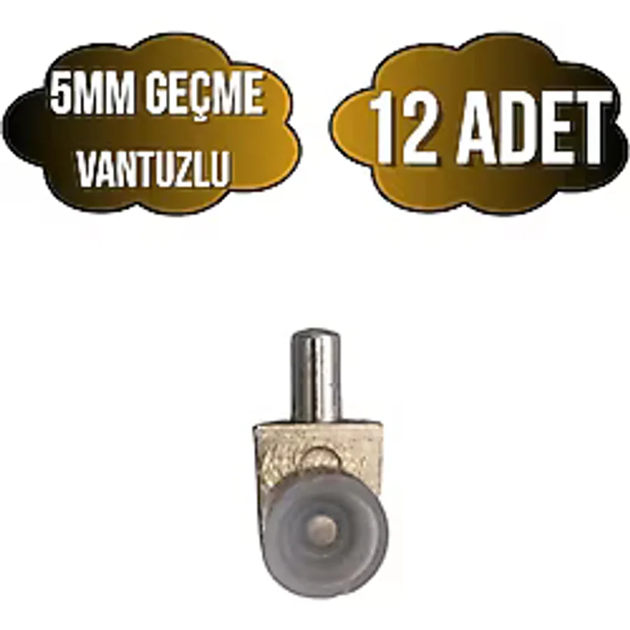 Metal Vakumlu 5mm Geçme Raf Pimi Vantuzlu Dolap Raf Altı Pimi(5MM)(VANTUZLU)(METAL)(12 ADET)
