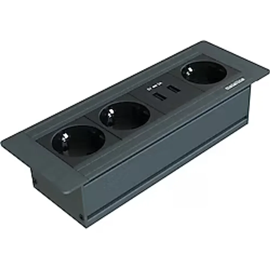 Metalline Flat-Line Kapaksız Gömme Masaüstü Priz Kutusu USB - Antrasit