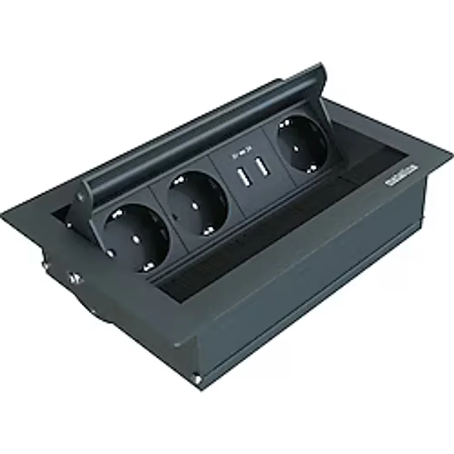 Metalline Revo-Line Dönmeli Masaüstü Priz Kutusu USB - Antrasit