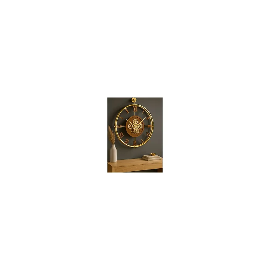 Metaquartz Aksesuar Ahşap Gold Dönence - Chakra Serisi - Çarklar Hareketlidir - Çarklı Duvar Saati Altın
