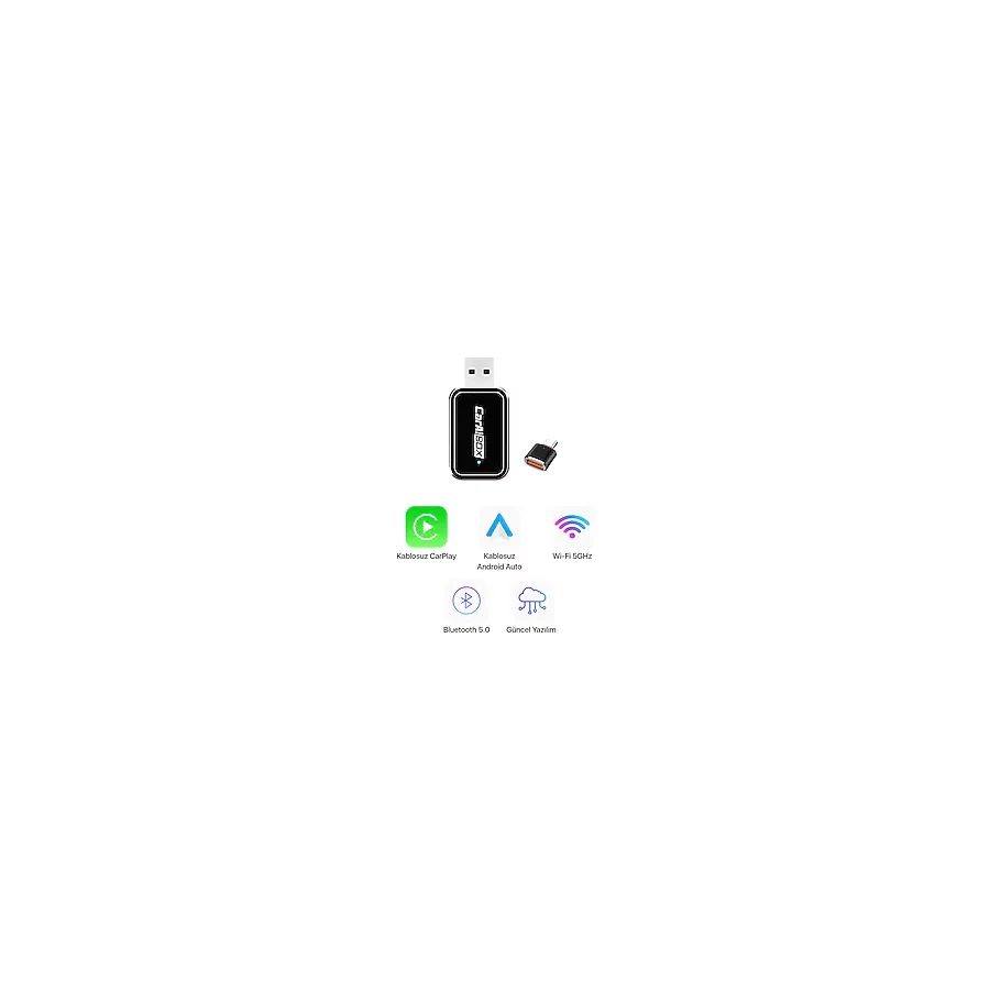 METONTECH mini Kablosuz CarPlay & Android Auto Dönüştürücü 2in1 Multimedya Adaptörü USB - TYPE-C Ai Box