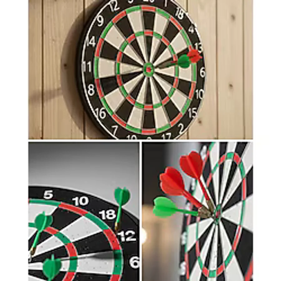 Mey İthalat Kaliteli Ahşap Dart Tahtası 12 İnç 4 Adet Metal İğne Uçlu Ok