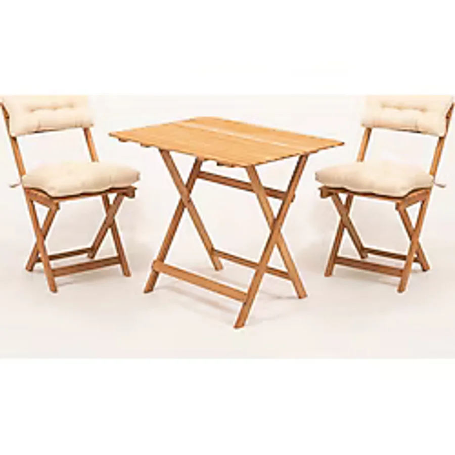 Meya Dekor Balkon - Bahçe - Mutfak 3'lü Bistro Set 2 Sandalye 1 Masa - Ahşap