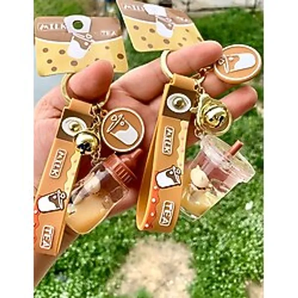 Meyra Accessories 1 adet yeni lüx içi sulu anahtarlık kahverengi biberon fincan milshake çanta aksesuarı hediyelik