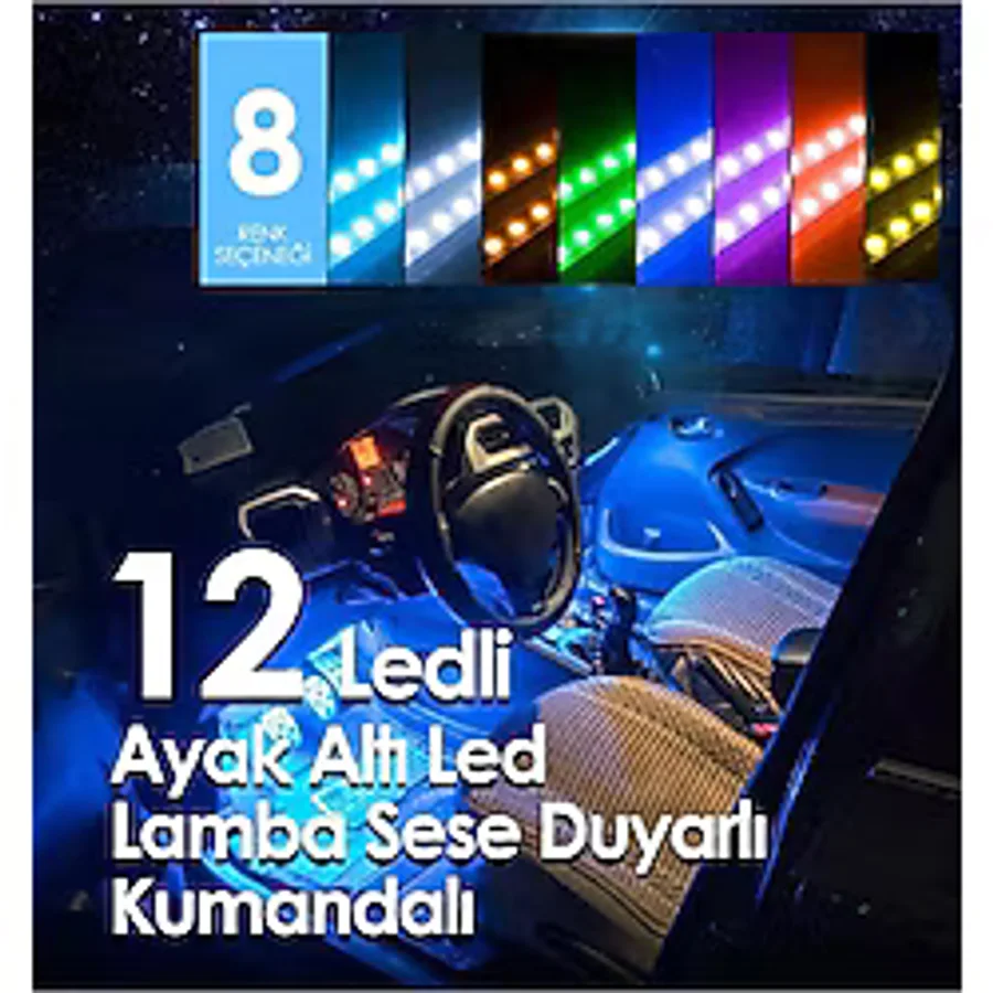 MeyZone 12 Ledli Ayak Altı Led Lamba Sese Duyarlı Led Müziğe Duyarlı Led Çakmaklık Girişli
