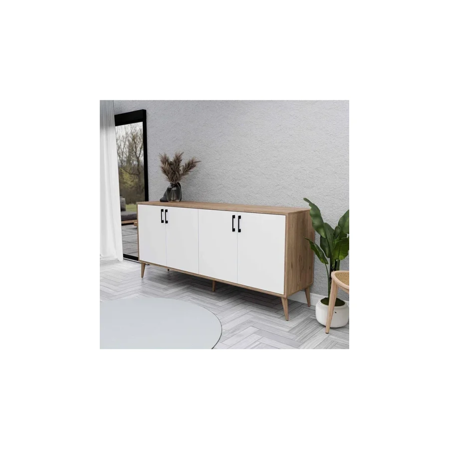Mezza 1676 Hera 180 Cm (Ahşap Ayaklı) Modern Konsol Sepet-beyaz