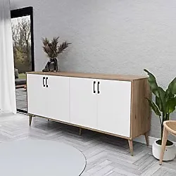 Mezza 1676 Hera 180 Cm (Ahşap Ayaklı) Modern Konsol Sepet-beyaz