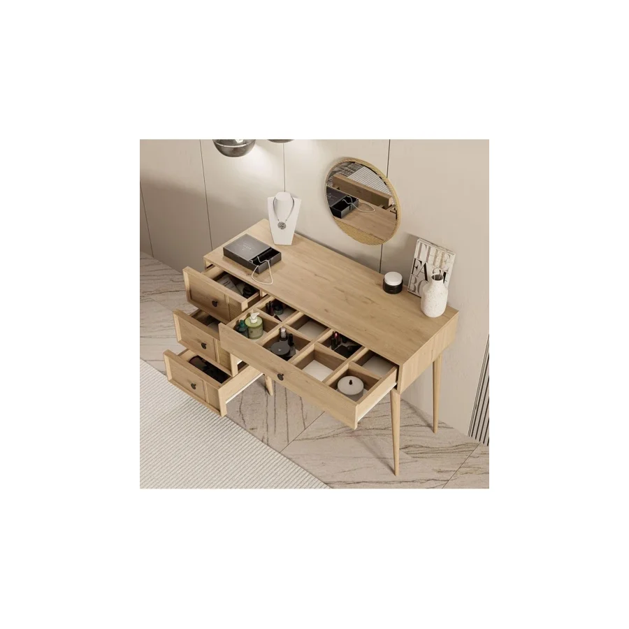 Mezza 2254 ROSE AYNALI (AHŞAP AYAKLI)MDF PROFİL ÇERÇEVELİ 4 ÇEKMECELİ 120 CM MAKYAJ MASASI SEPET-YUNUS