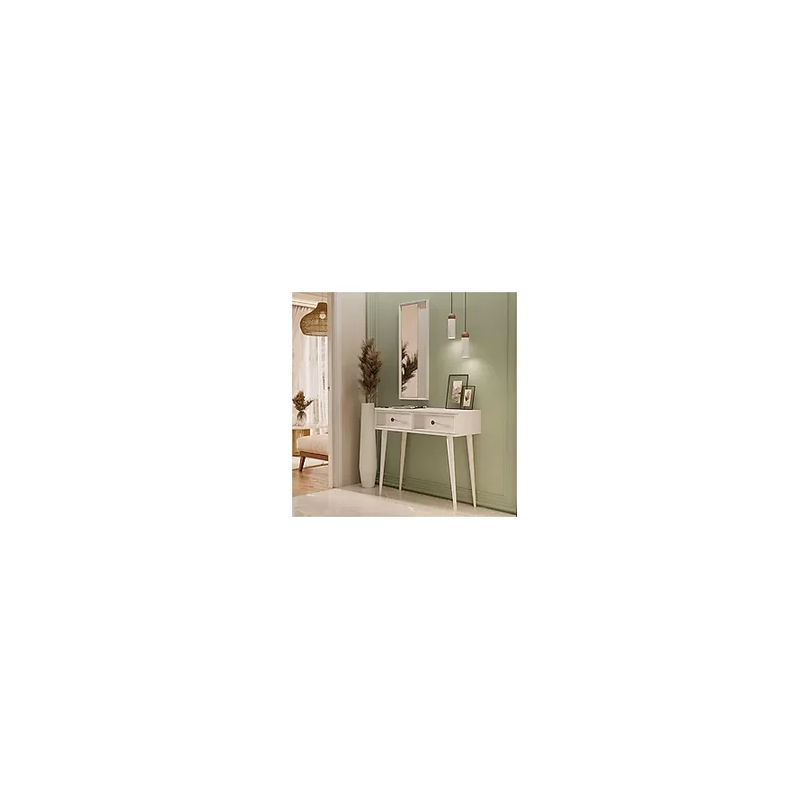 Mezza 6020 LUNA (AHŞAP AYAKLI) MDF PROFİL ÇERÇEVELİ 2 ÇEKMECELİ AYNALI DRESUAR BEYAZ