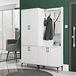 Mezza Set 5030-5010 Royal Sağ Aynalı 6 Kapaklı 7 Askılı Portmanto Beyaz