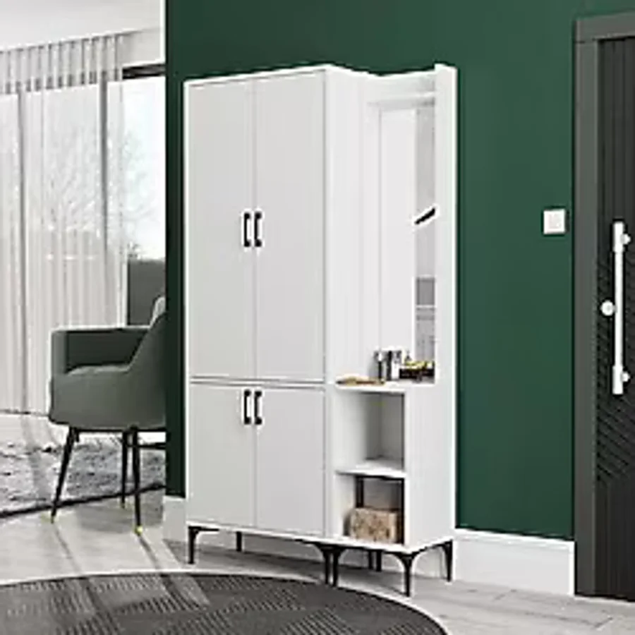 Mezza Set 5030-5040 Royal Sağ Aynalı 4 Kapaklı 5 Askılı 2 Raflı Portmanto Beyaz