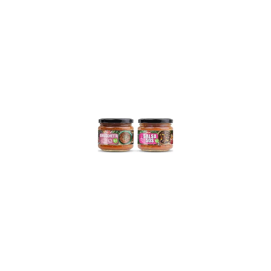 Mezzet 2'li Gurme Sos Seti - Acılı Meksika Salsa Sos & Balzamikli Akdeniz Bruschetta 300 G x 2 - Vegan Atıştırmalık - 600,0 gr
