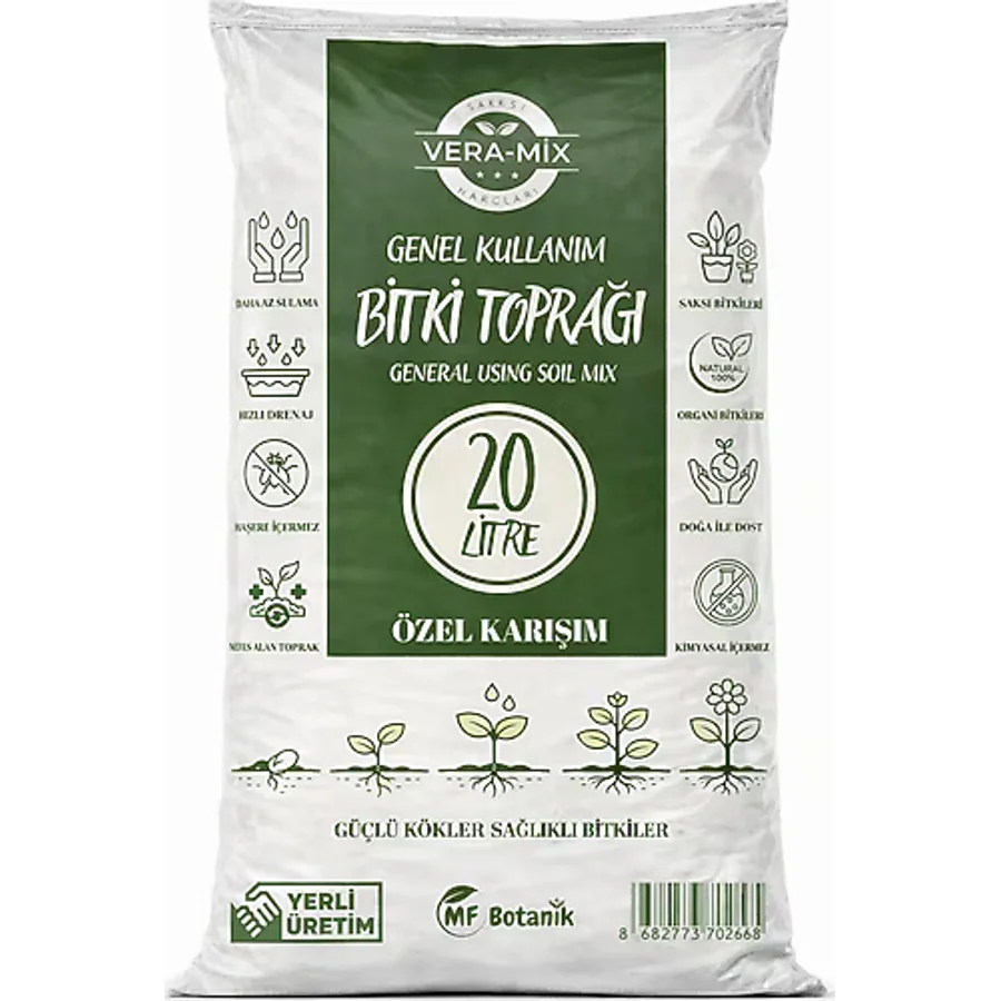 MF Botanik Vera Genel Kullanım İthal Bitki Toprağı 20 Litre - İthal Yosun Torf, Cocopeat, Pomza ve Perlit