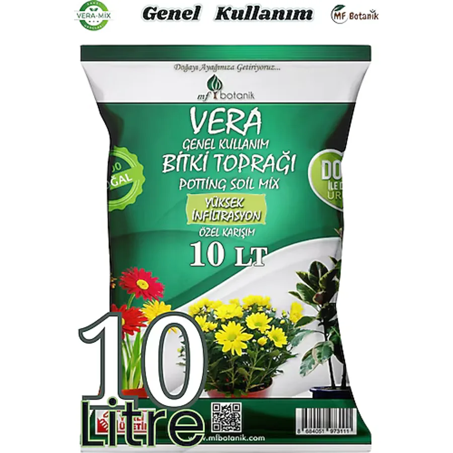 MF Botanik Veramix Özel Karışım Saksı Harcı Ithal Torf - Cocopeat Bitki Toprağı 10 Litre