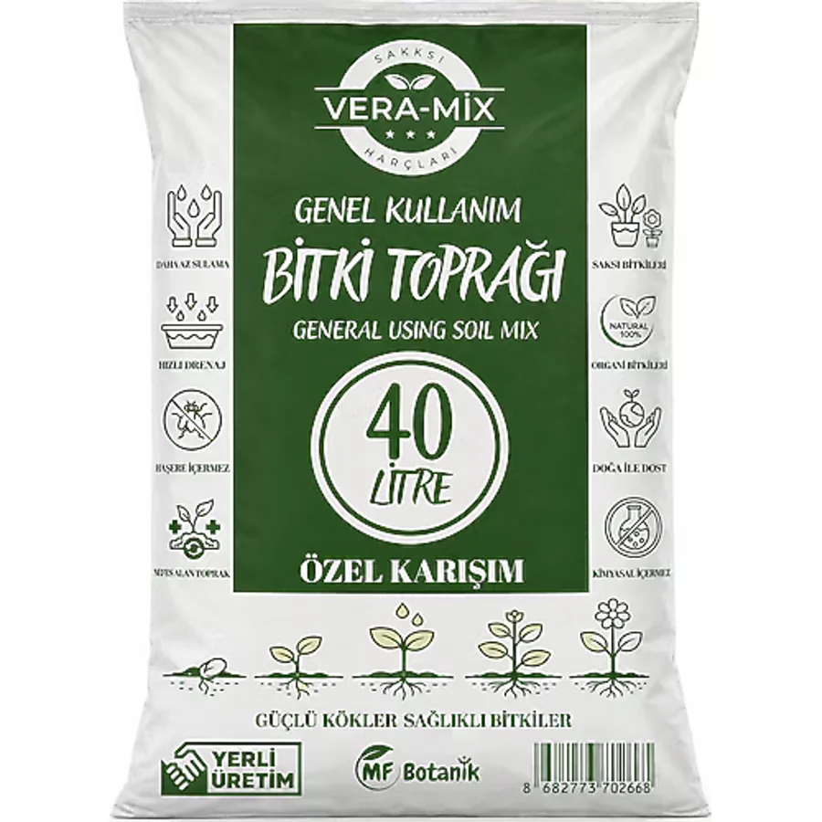 MF Botanik Veramix Özel Karışım Saksı Harcı Ithal Torf - Cocopeat Bitki Toprağı 40 Litre