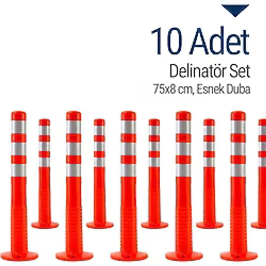 MFK Plastik Trafik Delinatör 75 Cm- 10 Adet Plastik Kırmızı Otopark Yol Duba Ucuz Koni (505x355x805)